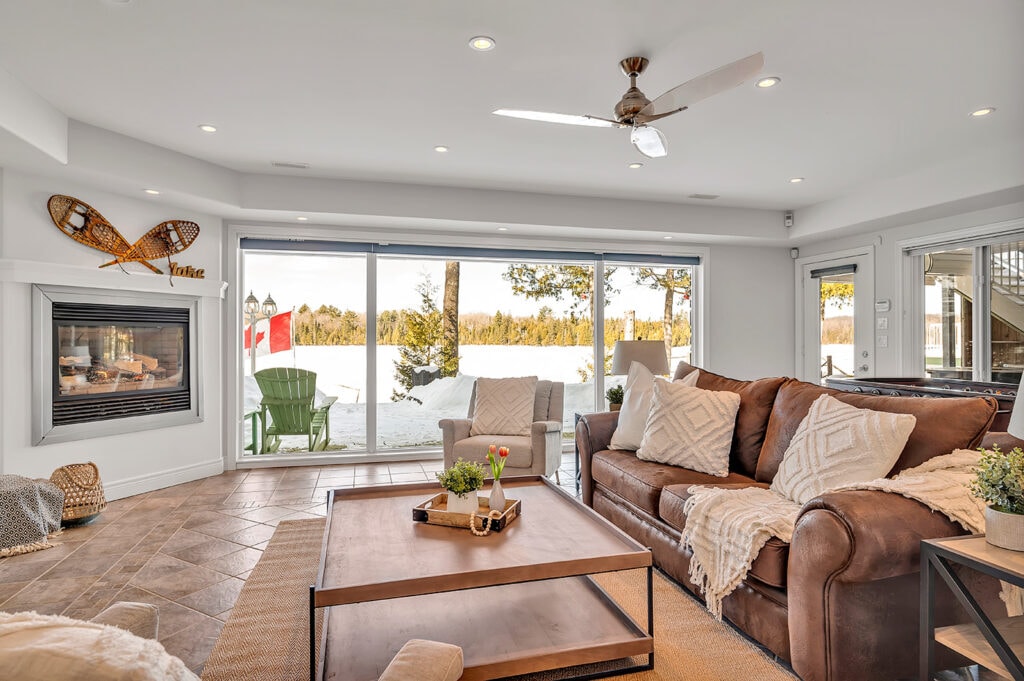 living room with large window