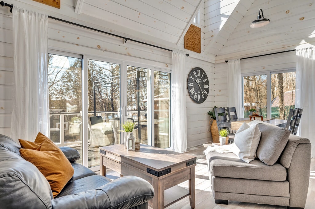 living area with glass doors