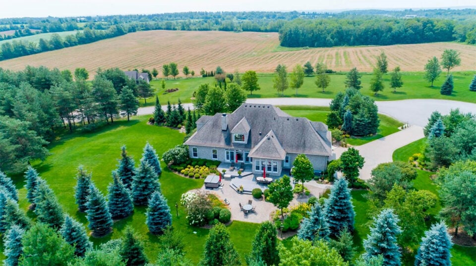 Aerial view of home and land